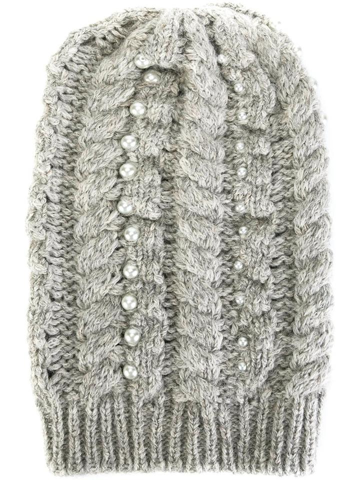 Ermanno Scervino Embellished Beanie, Women's, Grey, Alpaca/glass/enamel
