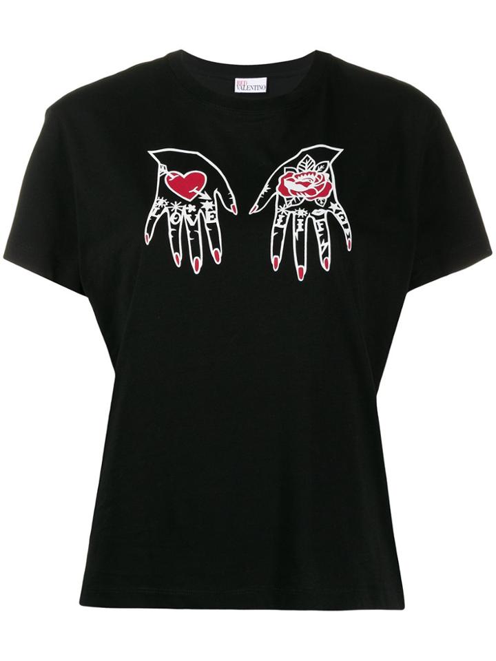 Red Valentino Love Life Hands Print T-shirt - Black