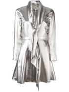 Saint Laurent Draped Collar Flared Mini Dress, Women's, Size: 38, Grey, Silk/polyester