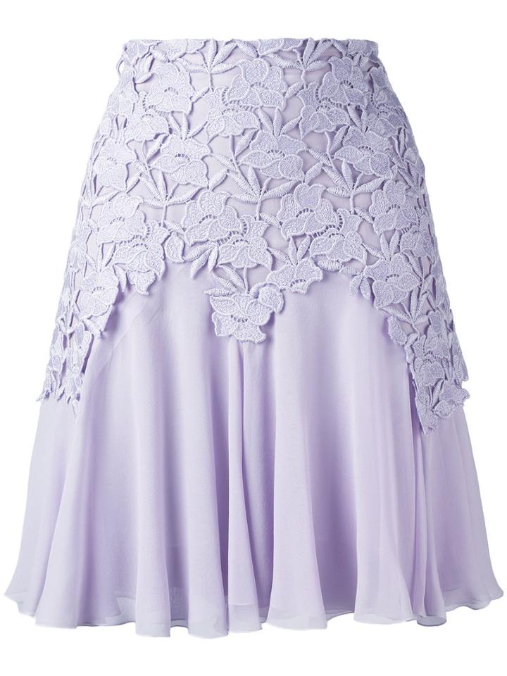 Giambattista Valli Lace Trim Pleated Skirt, Women's, Size: 42, Pink/purple, Silk/cotton/polyamide