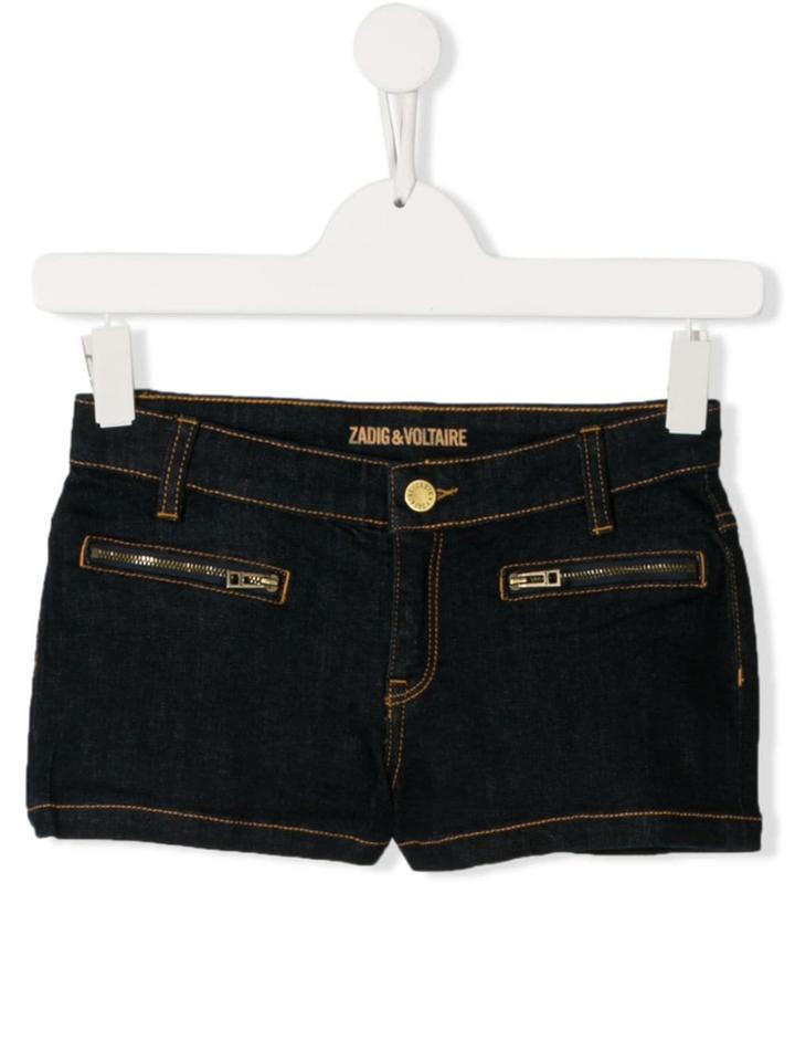 Zadig & Voltaire Kids Contrast Stitch Denim Shorts - Blue
