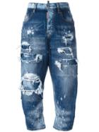 Dsquared2 Kawaii Distressed Patchwork Jeans, Women's, Size: 40, Blue, Cotton/spandex/elastane
