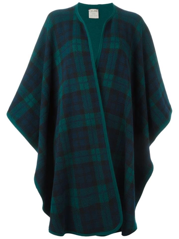 Céline Vintage Tartan Cape, Women's, Blue