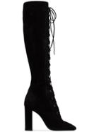 Saint Laurent Black Loulou 105 Lace-up Knee-high Suede Boots