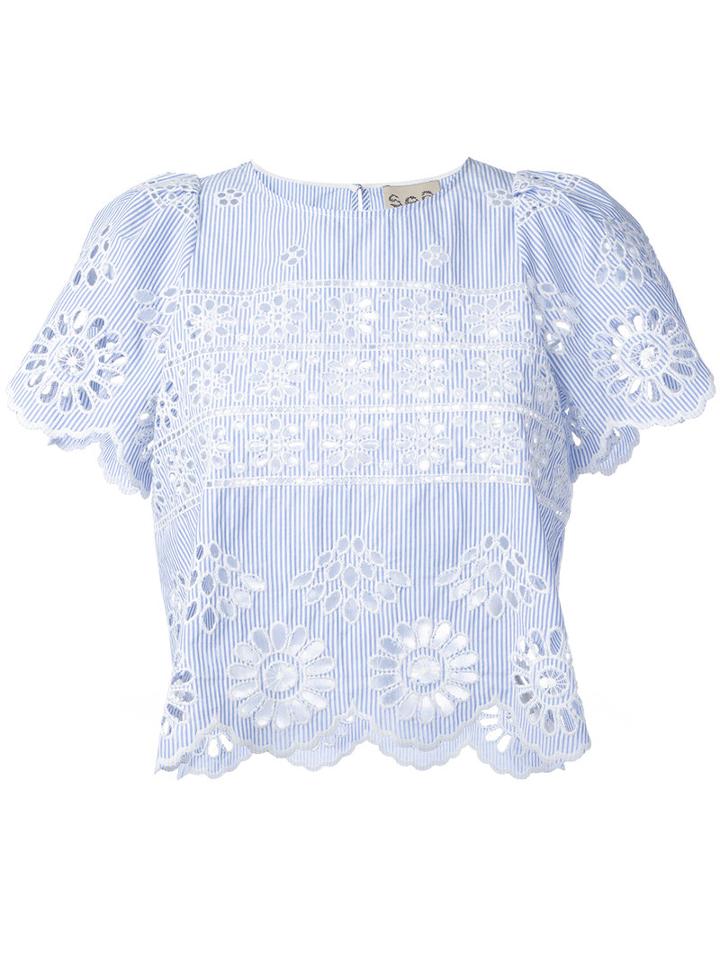 Sea - Eyelet Fabric Striped Blouse - Women - Cotton - 10, Women's, Blue, Cotton