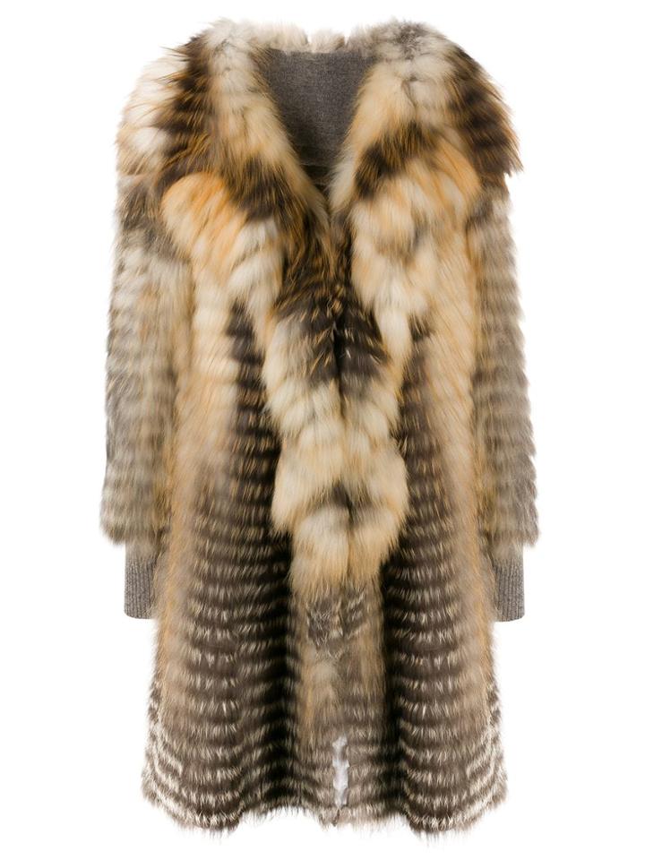 Liska Midi Fur Trimmed Coat - Brown