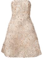 Monique Lhuillier Overlay Floral Applique Structured Strapless Dress, Women's, Size: 8, Grey, Nylon/silk