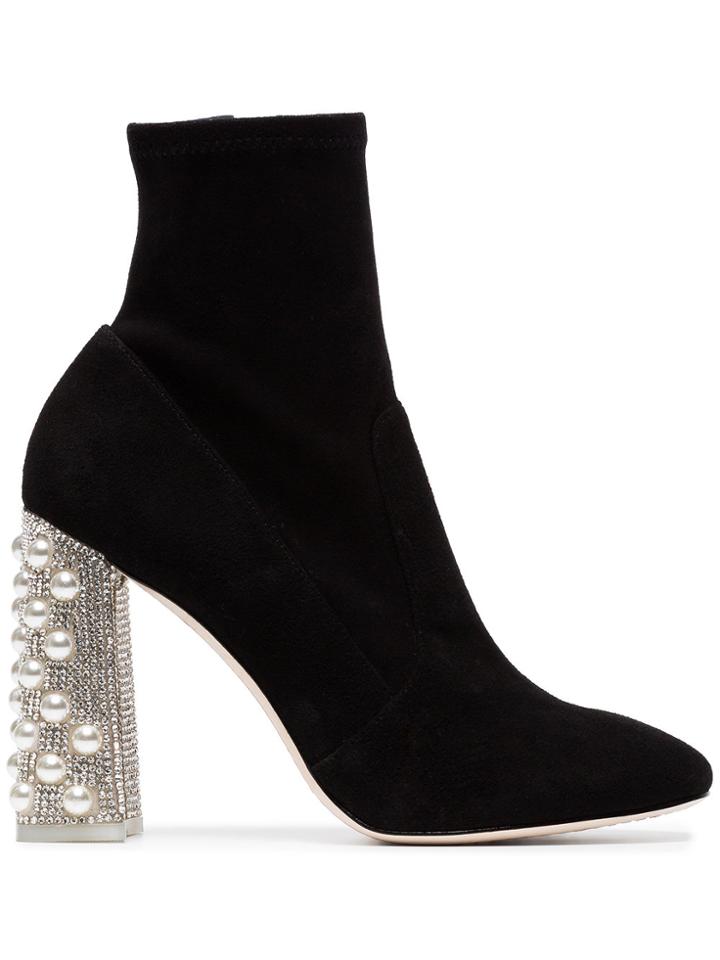 Sophia Webster Felicity 100 Suede Crystal And Pearl Heel Boots - Black