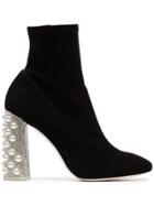 Sophia Webster Felicity 100 Suede Crystal And Pearl Heel Boots - Black