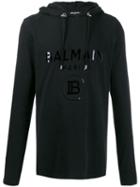 Balmain Logo Print Hooded Sweater - Black