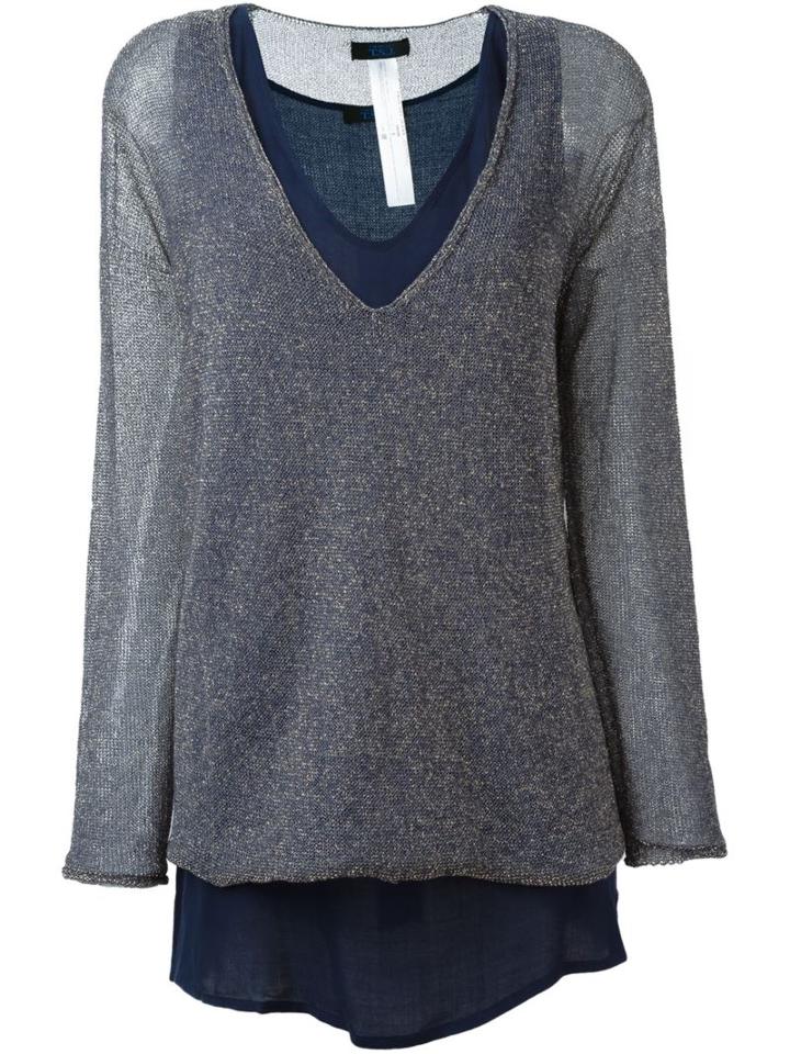 Twin-set Shimmer Layer Sweater, Women's, Size: Large, Blue, Viscose/polyester/metallic Fibre