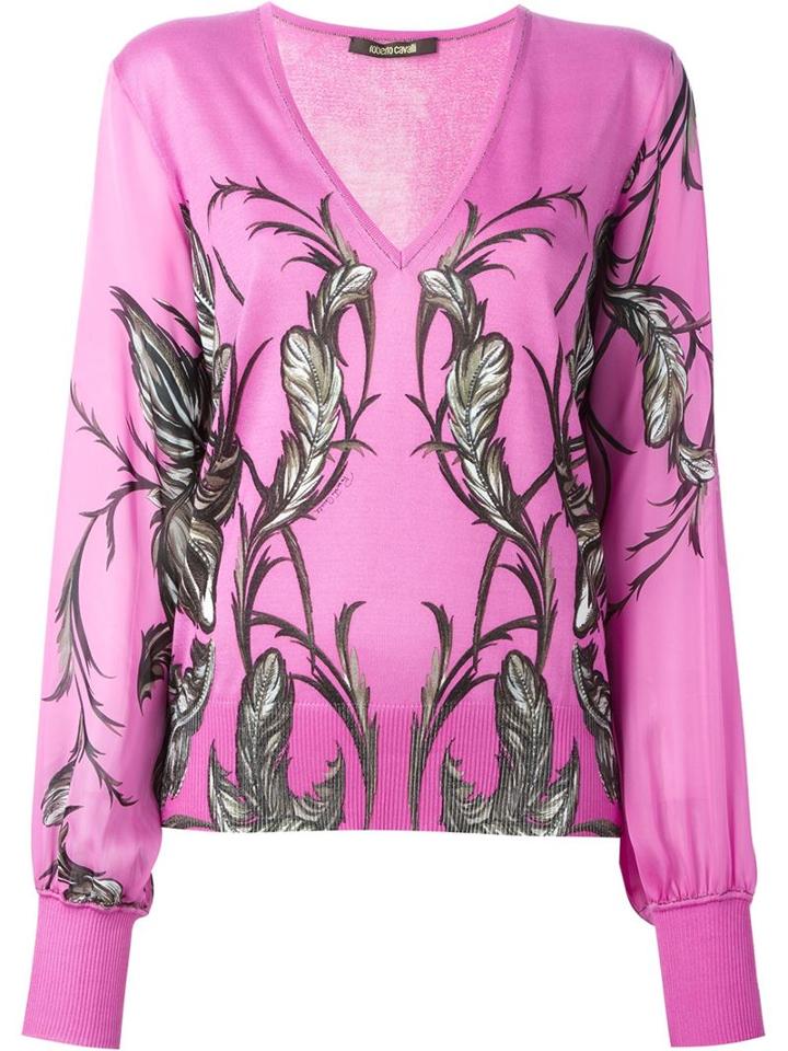 Roberto Cavalli Print Knitted Blouse, Women's, Size: 42, Pink/purple, Silk