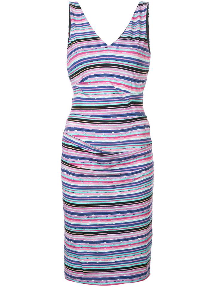 Nicole Miller Striped V-neck Midi Dress - Pink & Purple
