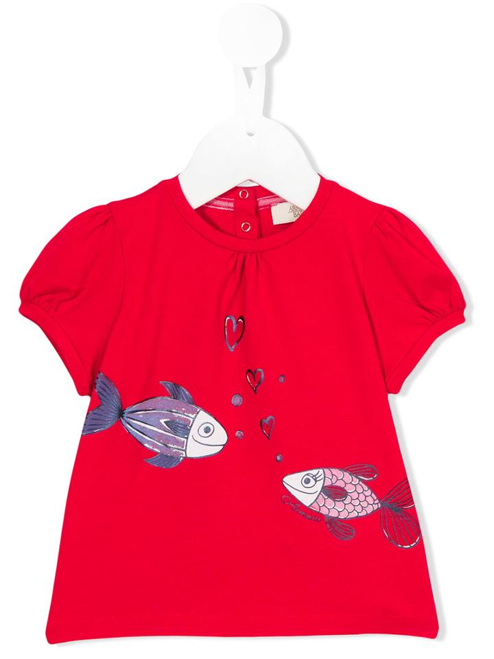 Armani Junior - Fish Print Top - Kids - Cotton/spandex/elastane - 9 Mth, Red