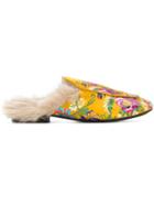 Emanuela Caruso Floral Fur Mules - Yellow