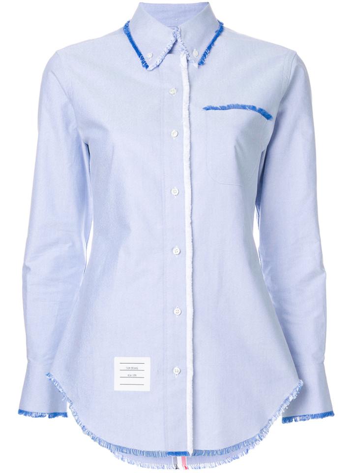 Thom Browne Classic Long Sleeve Button Down Point Collar Shirt W/ Fray