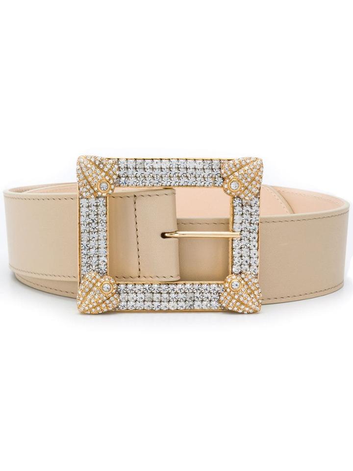Alessandra Rich Rhinestone Buckle Belt - Neutrals