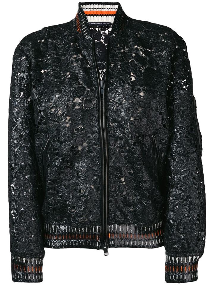 Ermanno Scervino Textured Lace Bomber Jacket - Black