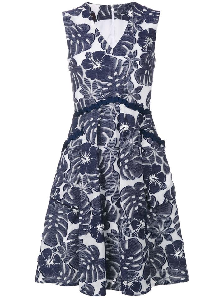 Talbot Runhof Floral V-neck Dress - Blue