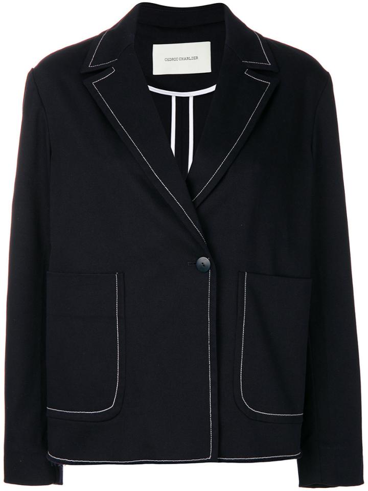 Cédric Charlier Contrast Piped Trim Blazer - Blue