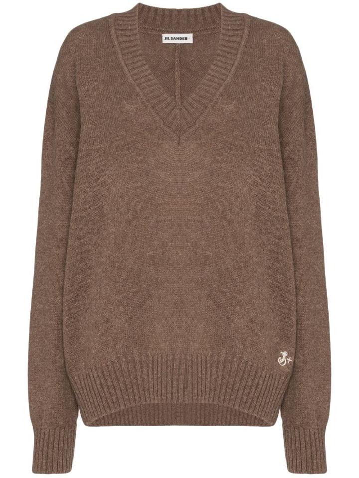 Jil Sander Oversized V-neck Jumper - Brown