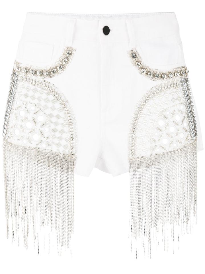 Amen - Embellished Denim Shorts - Women - Cotton/polyester/viscose/glass - 40, White, Cotton/polyester/viscose/glass