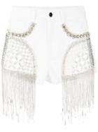 Amen - Embellished Denim Shorts - Women - Cotton/polyester/viscose/glass - 40, White, Cotton/polyester/viscose/glass
