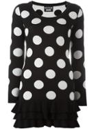 Boutique Moschino Polka Dot Ruffled Hem Mini Dress, Women's, Size: 36, Black, Cotton/virgin Wool