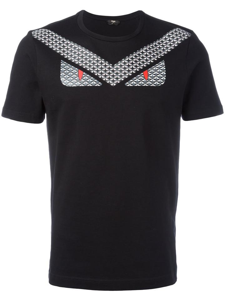 Fendi Printed T-shirt, Men's, Size: 56, Black, Cotton