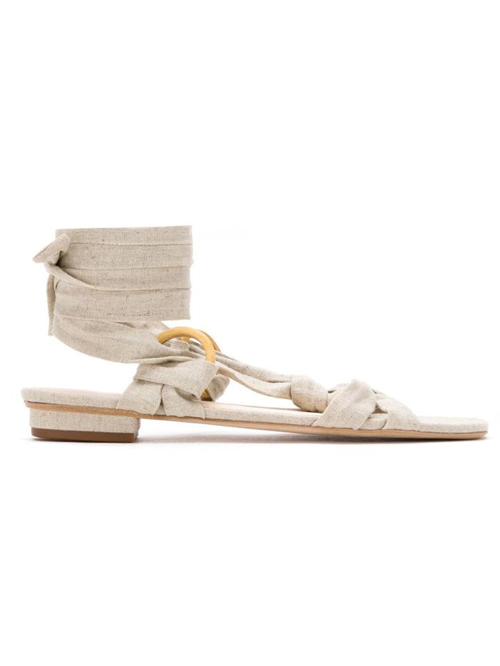 Framed Strappy Flat Sandals - Neutrals