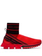 Dolce & Gabbana Red Hi-top Knitted Sock Sneakers
