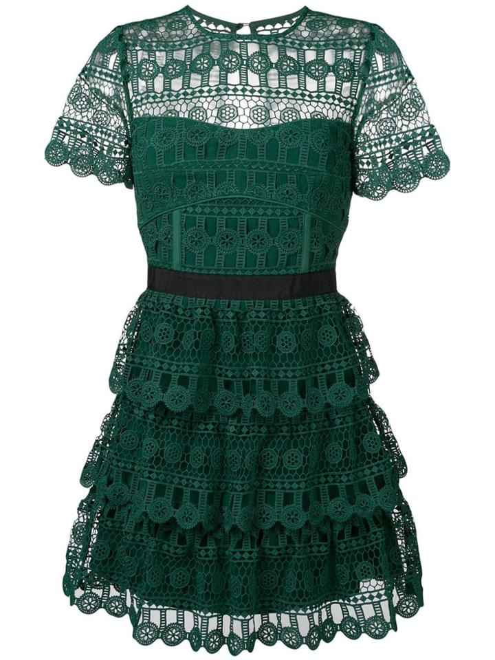 Self-portrait Layered Lace Mini Dress - Green