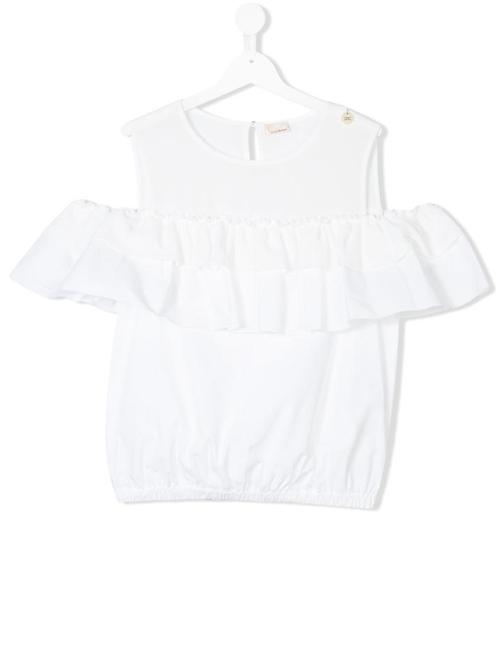 Elisabetta Franchi La Mia Bambina Ruffle Trim Cold Shoulder Top -