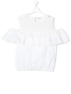 Elisabetta Franchi La Mia Bambina Ruffle Trim Cold Shoulder Top -