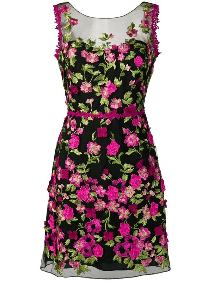 Marchesa Notte Sheer Floral Embroidered Mini Dress - Black