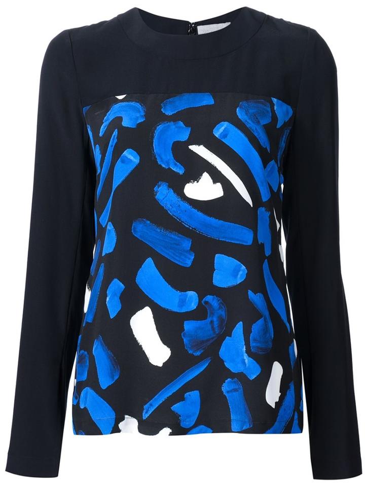 Grey Jason Wu Brush Stroke Print Blouse, Women's, Size: 0, Black, Silk