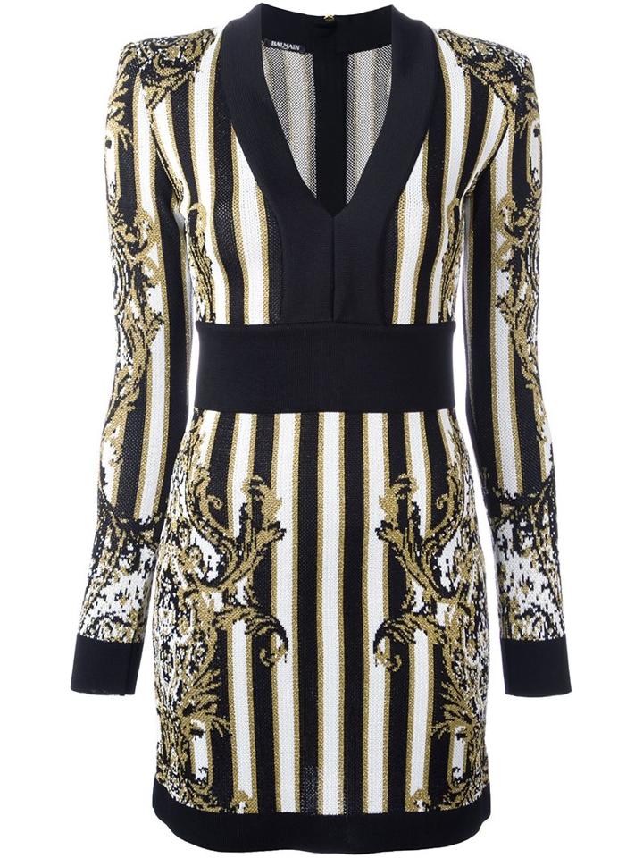 Balmain Striped Baroque Dress, Women's, Size: 36, Black, Polyamide/viscose/metallized Polyester
