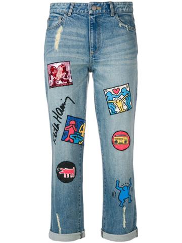 Alice+olivia X Keith Haring Patch Jeans - Blue