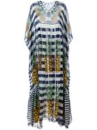 Dolce & Gabbana Pineapple Print Striped Maxi Dress, Women's, Size: 38, White, Silk