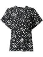 Saint Laurent Star Print Open Shoulder Blouse, Women's, Size: 36, Black, Silk
