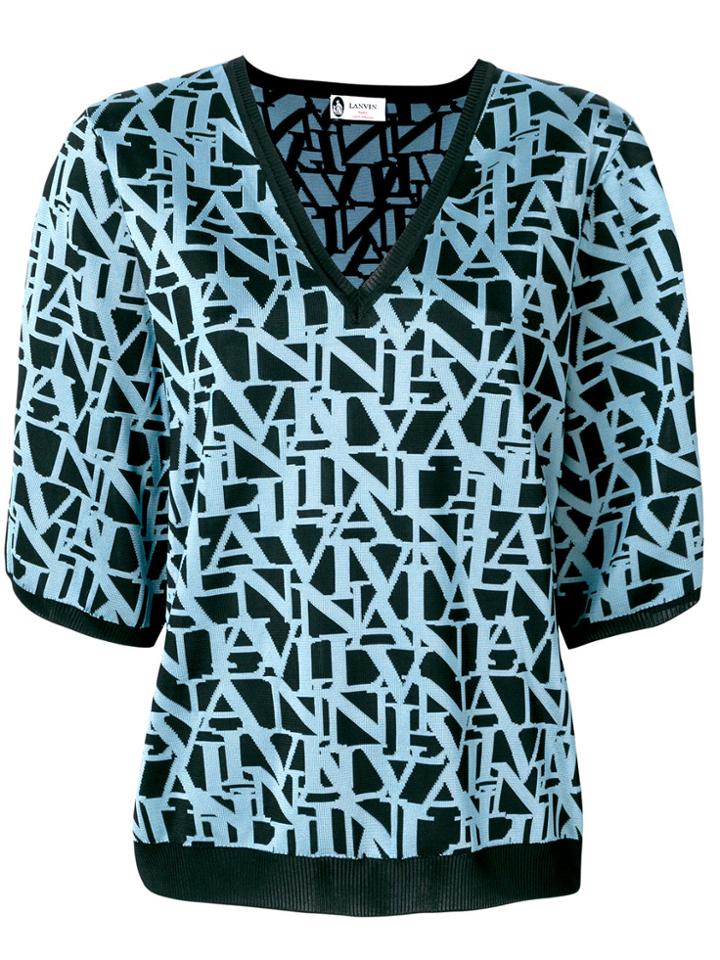 Lanvin Logo Print V-neck Jumper - Blue