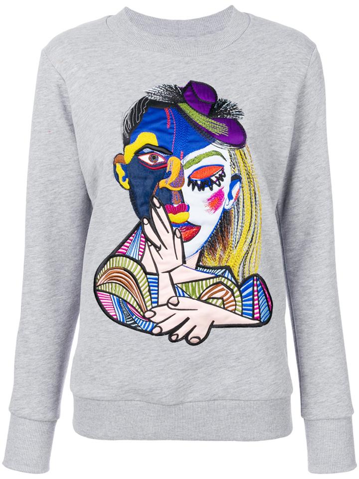 Katya Dobryakova Embroidered Face Sweatshirt - Grey