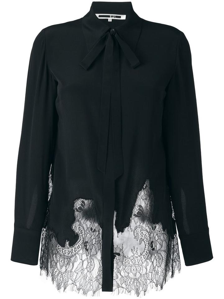 Mcq Alexander Mcqueen Lace Insert Shirt, Women's, Size: 42, Black, Silk