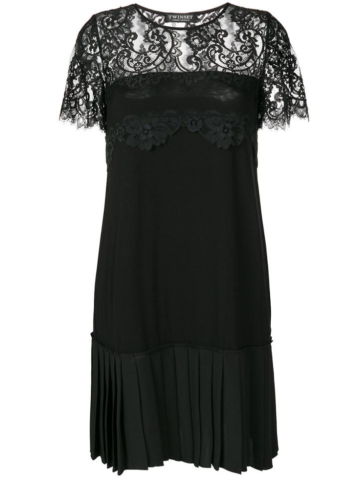 Twin-set Pleated Hem Dress - Black