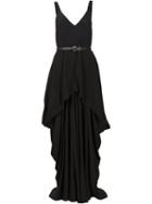 Vera Wang Draped Belted Gown, Women's, Size: 8, Black, Silk