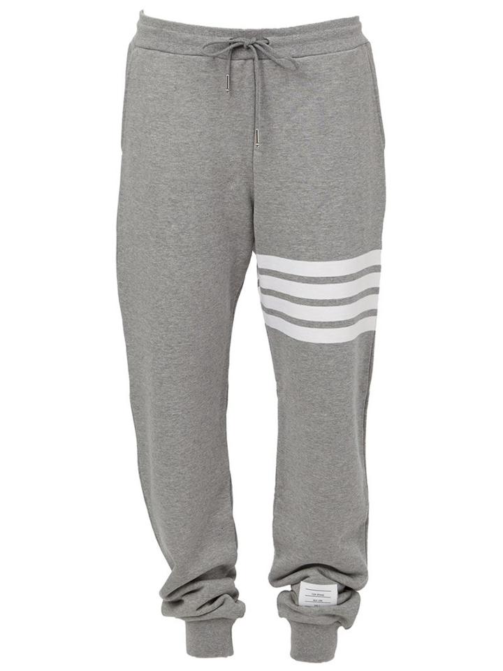 Thom Browne Stripe Detail Track Pants, Men's, Size: 3, Grey, Cotton/nylon/polyurethane