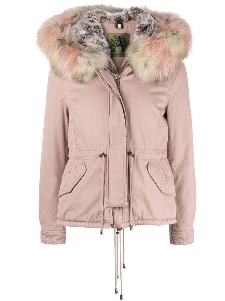 Alessandra Chamonix Racoon Fur Trim Hooded Parka - Pink