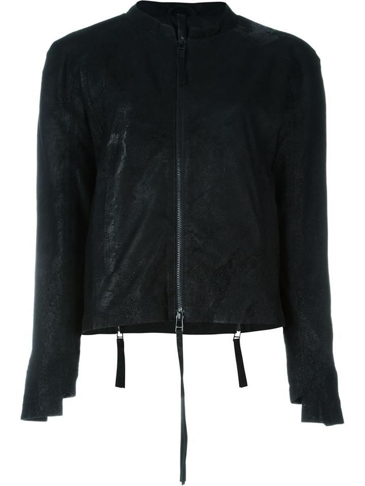 Barbara I Gongini Asymmetric Cuff Zipped Jacket, Women's, Size: Medium, Black, Buffalo Leather