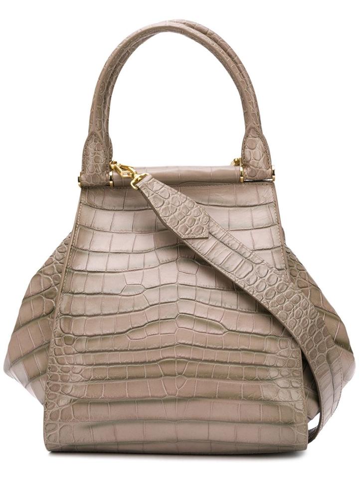 Max Mara Anita Crocodile Embossed Tote - Brown