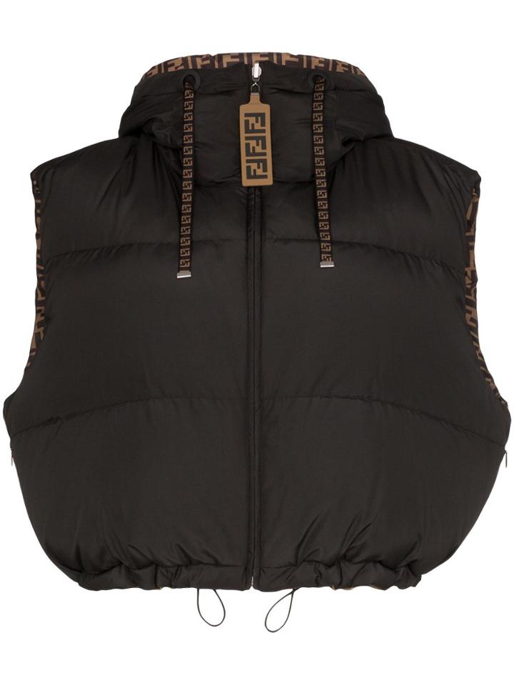 Fendi Reversible Cropped Logo Gilet - Black